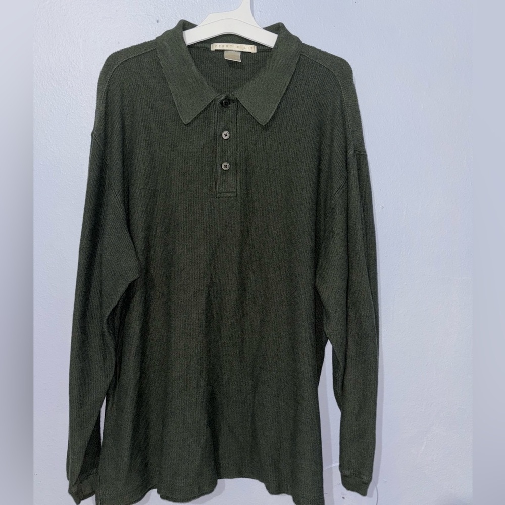 Perry Ellis Green Polo Shirt Classic Knit Design